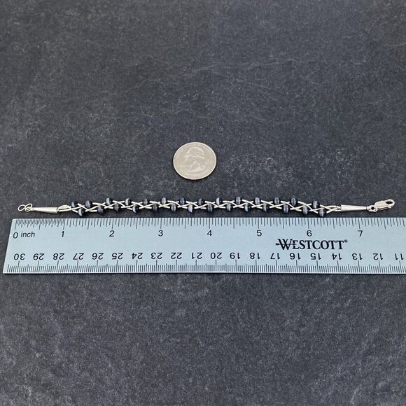 Cone Tip Braided Black Cat's Eye Bracelet | Sterling Liquid Silver 925 | 7.75" - Picture 4 of 5